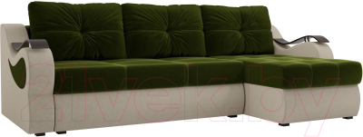 Диван угловой Mebelico Меркурий правый / 100363 (вельвет, зеленый/бежевый)