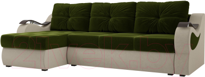 Диван угловой Mebelico Меркурий левый / 100363 (вельвет, зеленый/бежевый)