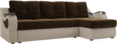 Диван угловой Mebelico Меркурий правый / 100364 (вельвет, коричневый/бежевый)