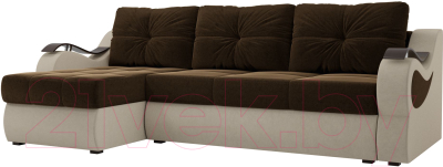 Диван угловой Mebelico Меркурий левый / 100364 (вельвет, коричневый/бежевый)