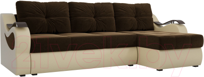 Диван угловой Mebelico Меркурий правый / 100365 (вельвет коричневый/экокожа бежевый)