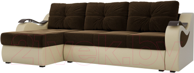 Диван угловой Mebelico Меркурий левый/ 100365 (вельвет коричневый/экокожа бежевый)