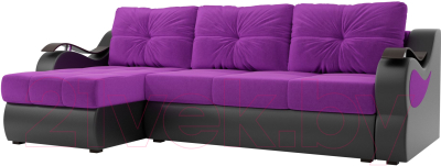 Диван угловой Mebelico Меркурий левый/ 100366 (вельвет фиолетовый/экокожа черный)