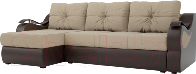 Диван угловой Mebelico Меркурий левый / 100371 (рогожка бежевый/экокожа коричневый)