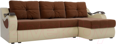 Диван угловой Mebelico Меркурий правый / 100372 (рогожка коричневый/экокожа бежевый)