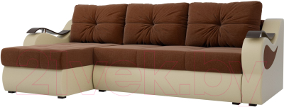 Диван угловой Mebelico Меркурий левый / 100372 (рогожка коричневый/экокожа бежевый)