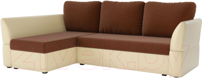 Диван угловой Mebelico Гесен 100 левый / 60064 (рогожка коричневый/экокожа бежевый)
