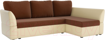 Диван угловой Mebelico Гесен 100 правый / 60064 (рогожка коричневый/экокожа бежевый)