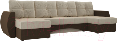 Диван П-образный Mebelico Сатурн / 100986 (микровельвет, бежевый/коричневый)