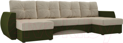 Диван П-образный Mebelico Сатурн / 100987 (микровельвет, бежевый/зеленый)
