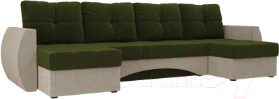 Диван П-образный Mebelico Сатурн / 100989 (микровельвет, зеленый/бежевый)