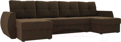 Диван П-образный Mebelico Сатурн / 100990 (микровельвет, коричневый)