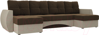 Диван П-образный Mebelico Сатурн / 100991 (микровельвет, коричневый/бежевый)