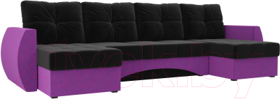 Диван П-образный Mebelico Сатурн / 100995 (микровельвет, черный/фиолетовый)
