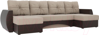 Диван П-образный Mebelico Сатурн / 100997 (рогожка бежевый/экокожа коричневый)