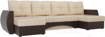 Диван П-образный Mebelico Сатурн / 101006 (экокожа, бежевый/коричневый)