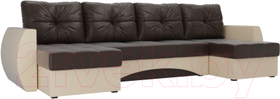 Диван П-образный Mebelico Сатурн / 101010 (экокожа, коричневый/бежевый)