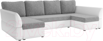 Диван П-образный Mebelico Гесен-П 101 / 60079 (рогожка серый/экокожа белый)
