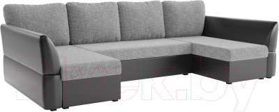 Диван П-образный Mebelico Гесен-П 101 / 60080 (рогожка серый/экокожа черный)