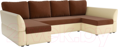 Диван П-образный Mebelico Гесен-П 101 (рогожка коричневый/экокожа бежевый)