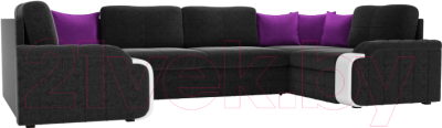 Диван П-образный Лига Диванов Николь П-образный 105 / 60350 (микровельвет, черный)