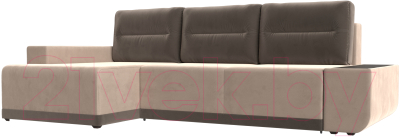 Диван угловой Лига Диванов Чикаго левый / 110729 (велюр бежевый/подушки коричневые)
