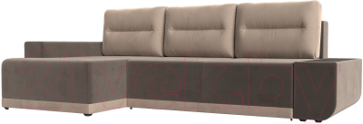 Диван угловой Лига Диванов Чикаго левый / 110731 (велюр коричневый/подушки бежевые)
