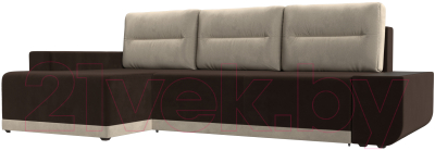 Диван угловой Лига Диванов Чикаго левый / 110731 (микровельвет коричневый/подушки бежевые)