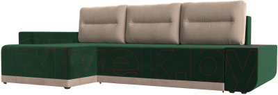 Диван угловой Лига Диванов Чикаго левый / 110735 (велюр зеленый/подушки бежевые)