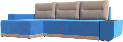 Диван угловой Лига Диванов Чикаго левый / 110737 (велюр голубой/подушки бежевые)