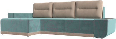 Диван угловой Лига Диванов Чикаго левый / 110739 (велюр бирюза/подушки бежевые)