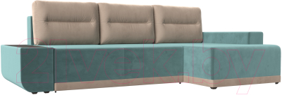 Диван угловой Лига Диванов Чикаго правый / 110739 (велюр бирюзовый/подушки бежевые)