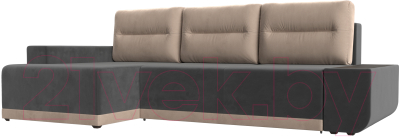 Диван угловой Лига Диванов Чикаго левый / 110741 (велюр серый/подушки бежевые)