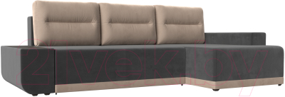 Диван угловой Лига Диванов Чикаго правый / 110741 (велюр серый/подушки бежевые)
