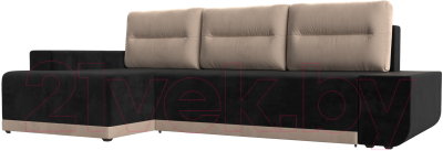 Диван угловой Лига Диванов Чикаго левый / 110743 (велюр черный/подушки бежевые)