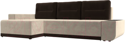 Диван угловой Лига Диванов Чикаго левый / 110745 (микровельвет бежевый/подушки коричневые)