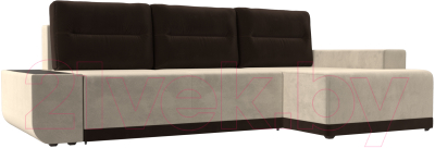 Диван угловой Лига Диванов Чикаго правый / 110745 (микровельвет бежевый/подушки коричневые)