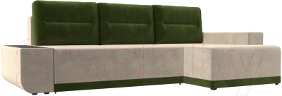 Диван угловой Лига Диванов Чикаго правый / 110746 (микровельвет бежевый/подушки зеленые)