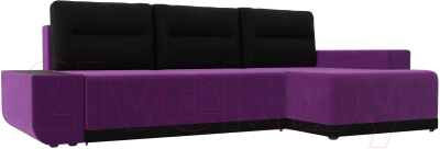 Диван угловой Лига Диванов Чикаго правый / 110752 (микровельвет фиолетовый/подушки черные)