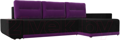 Диван угловой Лига Диванов Чикаго правый / 110754 (микровельвет черный/подушки фиолетовые)