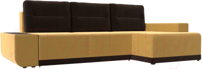 Диван угловой Лига Диванов Чикаго правый / 110756 (микровельвет желтый/подушки коричневые)