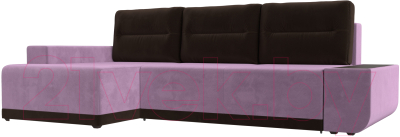 Диван угловой Лига Диванов Чикаго левый / 110760 (микровельвет сиреневый/подушки коричневые)