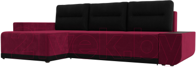 Диван угловой Лига Диванов Чикаго левый / 110762 (микровельвет бордовый/подушки черные)