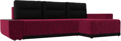Диван угловой Лига Диванов Чикаго правый / 110762 (микровельвет бордовый/подушки черные)