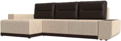 Диван угловой Лига Диванов Чикаго левый / 110764 (экокожа бежевый/подушки коричневые)