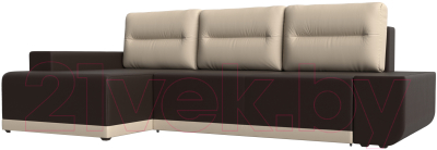 Диван угловой Лига Диванов Чикаго левый / 110766 (экокожа коричневый/подушки бежевые)