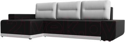 Диван угловой Лига Диванов Чикаго левый / 110770 (экокожа черный/подушки белые)