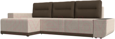 Диван угловой Лига Диванов Чикаго левый / 110772 (рогожка бежевый/подушки коричневые)