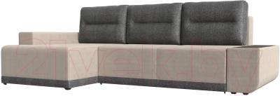 Диван угловой Лига Диванов Чикаго левый / 110773 (рогожка бежевый/подушки серые)