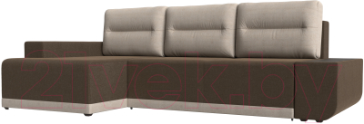 Диван угловой Лига Диванов Чикаго левый / 110775 (рогожка коричневый/подушки бежевые)